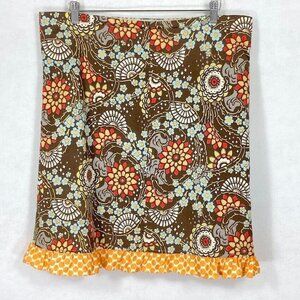 Margo Belle Designs Midi Floral A-Line Cotton Skirt With Polka Dot Hem Large